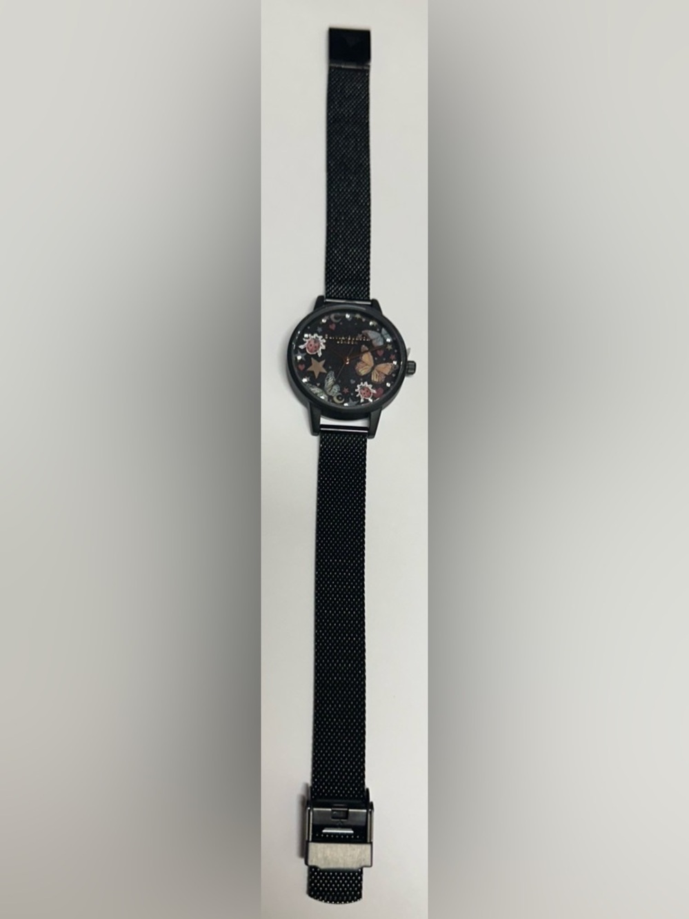 OLIVIA BURTON Black Dial Butterfly & Ladybug Rose Gold Hands Mesh Watch NWOT - Picture 3 of 7